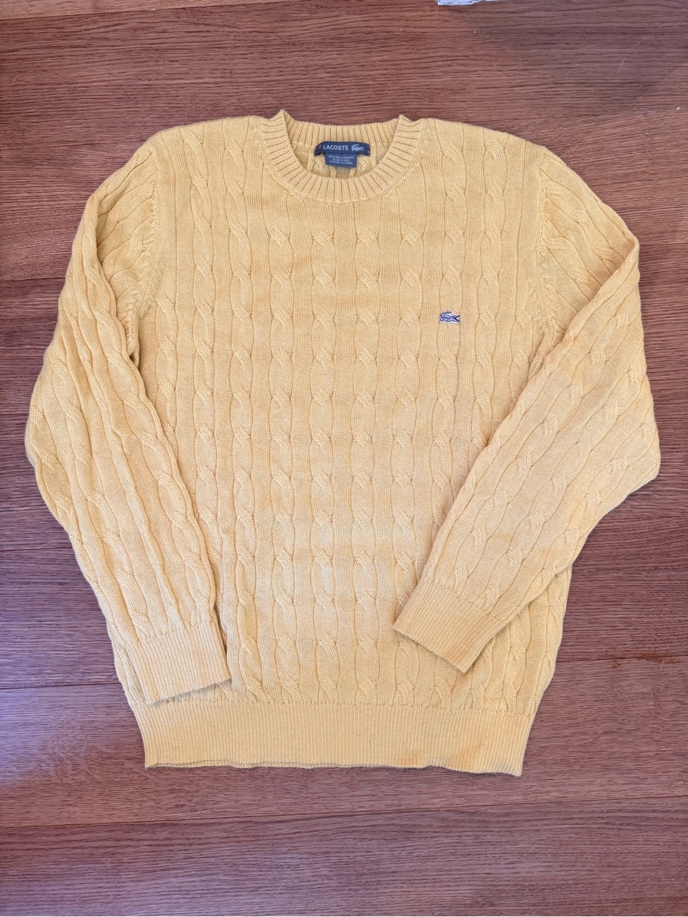 Vintage Lacoste Yellow Cable-Knit Crewneck Sweater